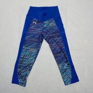 Under Armour Leggings Women XS Compression Cropped Blue Printed Yoga Athleisure